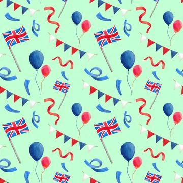 Seamless pattern.  Watercolor illustration elements with British symbols Stock Illustration