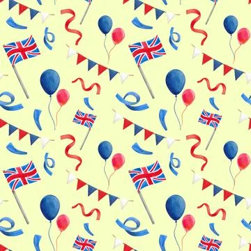 Seamless pattern.  Watercolor illustration elements with British symbols Stock Illustration