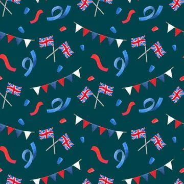 Seamless pattern.  Watercolor illustration elements with British symbols Stock Illustration