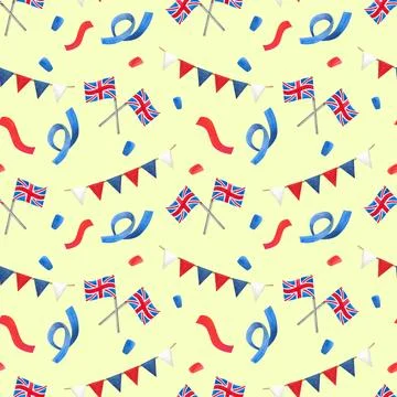 Seamless pattern.  Watercolor illustration elements with British symbols Stock Illustration