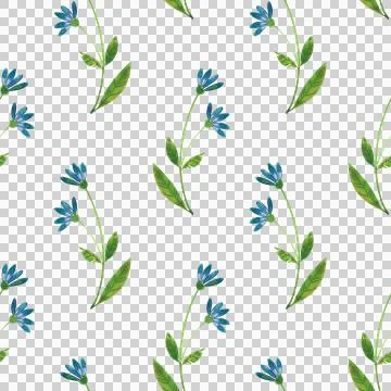 Seamless pattern with watercolor illustrations of summer plants and wildflowers. Stock Illustration