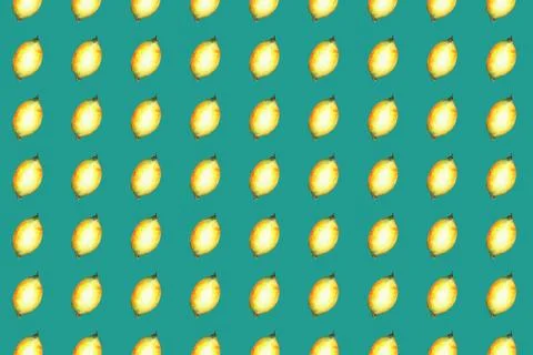 Seamless pattern with watercolor lemon hand drawn on turquoise background. Stock Illustration