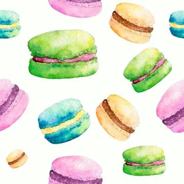 Seamless pattern with watercolor macaroons on a white background. Illustrazione stock