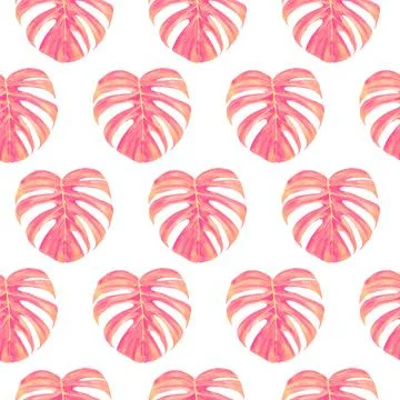 Seamless pattern with watercolor Monstera leaf isolated on white Stock Illustration