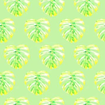 Seamless pattern with watercolor Monstera leaf Stock Illustration