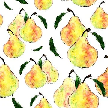 Seamless pattern with watercolor pears Stock Illustration