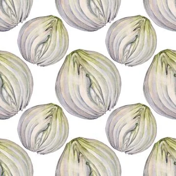 Seamless pattern watercolor peeled slice onion isolated on white background Stock Illustration