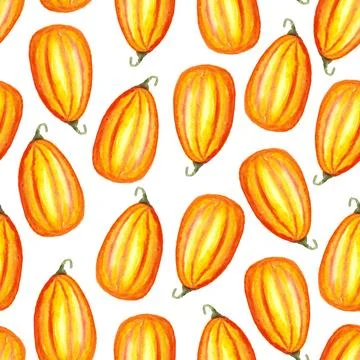 Seamless pattern of watercolor pumpkins on white background, hand painted Stock Illustration