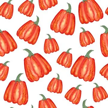 Seamless pattern of watercolor pumpkins on white background, hand painted Ilustração Stock