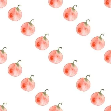 Seamless pattern of watercolor pumpkins on white background, hand painted Stock Illustration