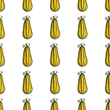 Seamless pattern of watercolor pumpkins on white background, hand painted Stock Illustration