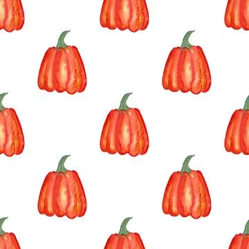 Seamless pattern of watercolor pumpkins on white background, hand painted Stock Illustration