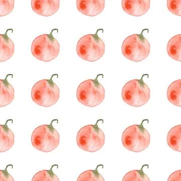 Seamless pattern of watercolor pumpkins on white background, hand painted Stock Illustration