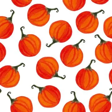 Seamless pattern of watercolor pumpkins on white background, hand painted Stock Illustration