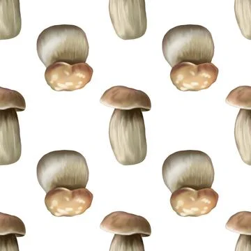 Seamless pattern. Watercolor realistic white mushroom. Boletus edulis. cep Stockillustratie
