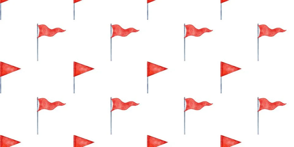 Seamless pattern with watercolor red triangular flag. Hand drawn graphic endl Stock Photos