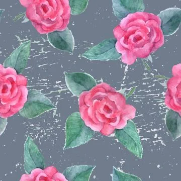 Seamless pattern with watercolor roses Stock Illustration