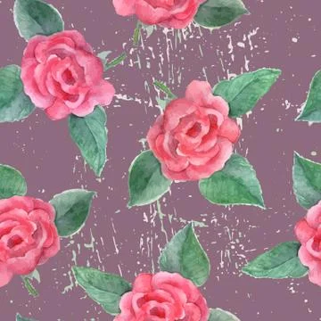 Seamless pattern with watercolor roses Stock Illustration