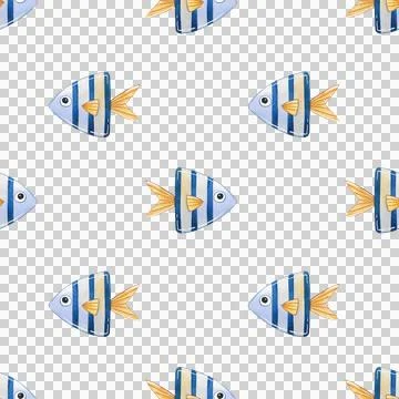Seamless pattern. Watercolor set of cute blue whales on white background. Stock Illustration