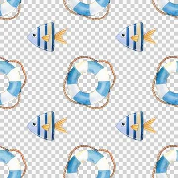 Seamless pattern. Watercolor set of cute blue whales on white background. Stock Illustration