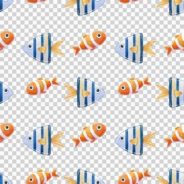 Seamless pattern. Watercolor set of cute blue whales on white background. Stock Illustration