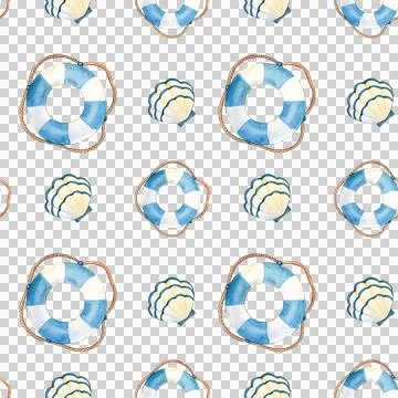 Seamless pattern. Watercolor set of cute blue whales on white background. Stock Illustration