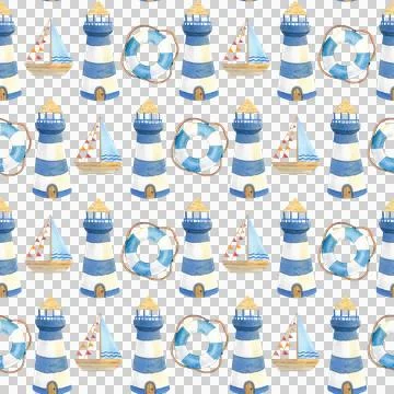 Seamless pattern. Watercolor set of cute blue whales on white background. Stock Illustration