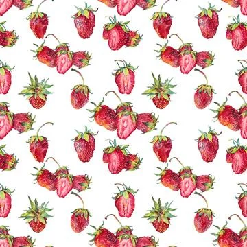 Seamless pattern watercolor slice strawberry with green leaves isolated on white Stock Illustration