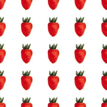 Seamless pattern of watercolor strawberries, hand painted on white background Ilustração Stock