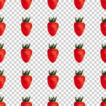 Seamless pattern of watercolor strawberries, hand painted on white background Ilustração Stock