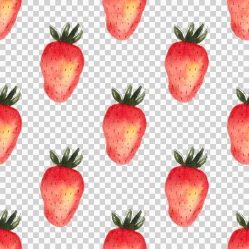 Seamless pattern of watercolor strawberries, hand painted on white background Ilustração Stock