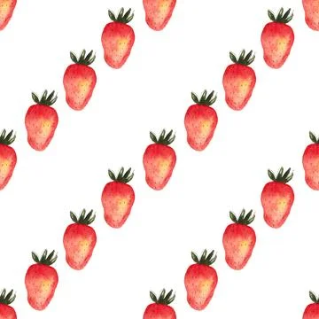 Seamless pattern of watercolor strawberries, hand painted on white background Stock Illustration