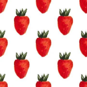 Seamless pattern of watercolor strawberries, hand painted on white background Stock Illustration