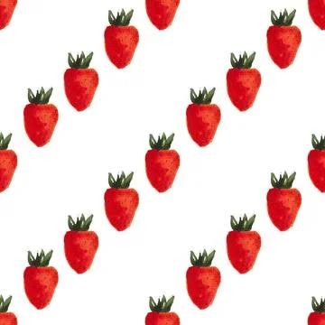 Seamless pattern of watercolor strawberries, hand painted on white background Stock Illustration