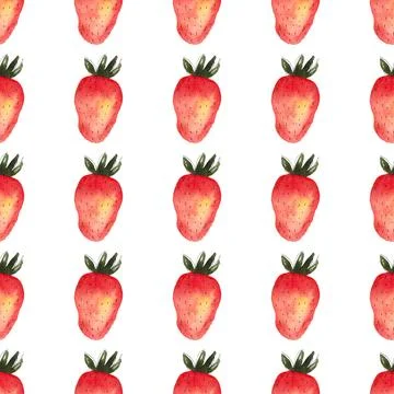 Seamless pattern of watercolor strawberries, hand painted on white background Stock Illustration