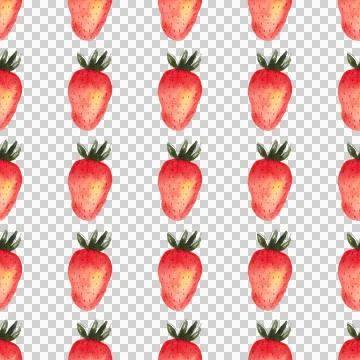 Seamless pattern of watercolor strawberries, hand painted on white background Stock Illustration