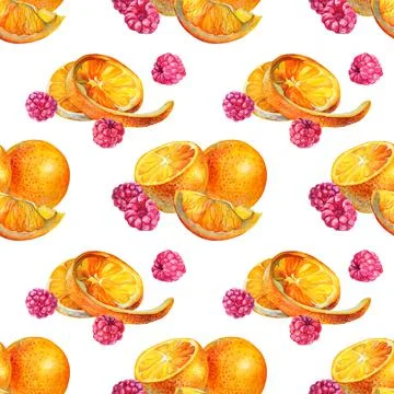 Seamless pattern watercolor summer composition citrus fruit orange slice Stock Illustration