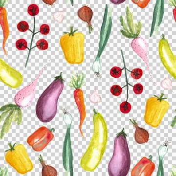 Seamless pattern of watercolor vegetable elements on white background 스톡 일러스트