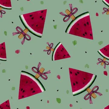 Seamless pattern with watercolor watermelon. For textiles, prints, children's Stock Illustration