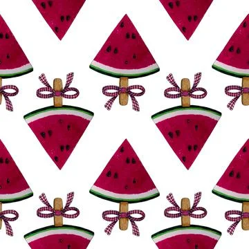 Seamless pattern with watercolor watermelon. For textiles, prints, children's Stock Illustration