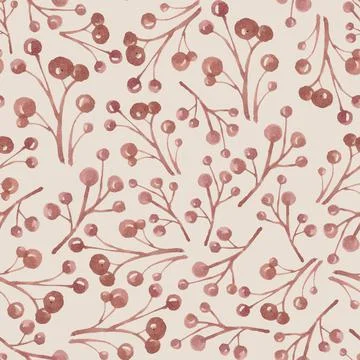 Seamless pattern with watercolor wild berries on pink background Stock Illustration
