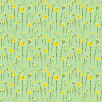 Seamless pattern with watercolor yellow spring flowers on green background Illustrazione stock