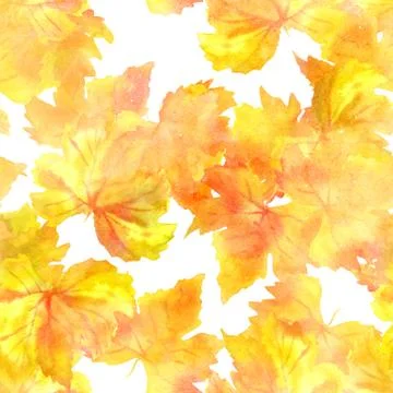 A seamless pattern of watercolour autumn grapevine leaves, golden toned, on a Ilustração Stock
