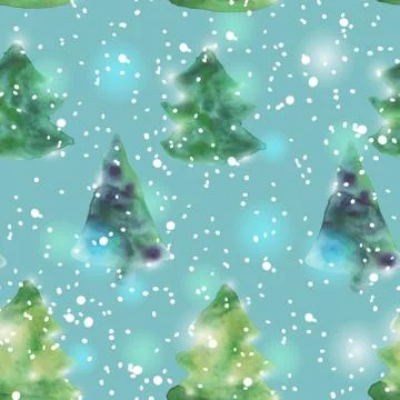 Seamless pattern with watercolour Christmas trees. Vector Illustrazione stock