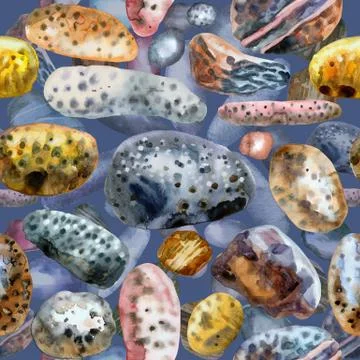 Seamless pattern of watercolour painting flat pebbles Illustrazione stock