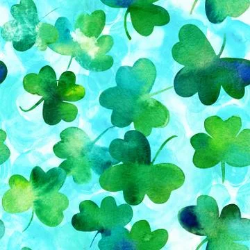 Seamless pattern with watercolour shamrocks on teal Stock Illustration