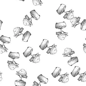 Seamless pattern watering bonzai tree sketch hand drawn black イラスト素材