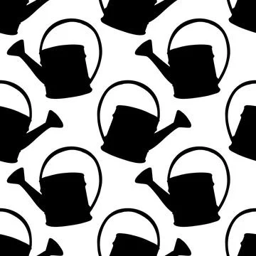 Seamless pattern with watering cans. Hand drawn outline vector background and Illustrazione stock