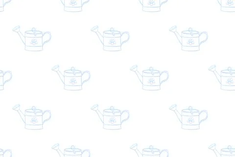 Seamless pattern with watering cans. Hand drawn outline vector background and Stock Illustration