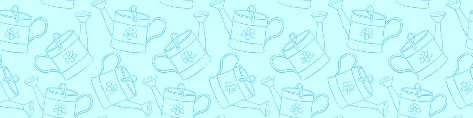 Seamless pattern with watering cans. Hand drawn outline vector background and Illustrazione stock